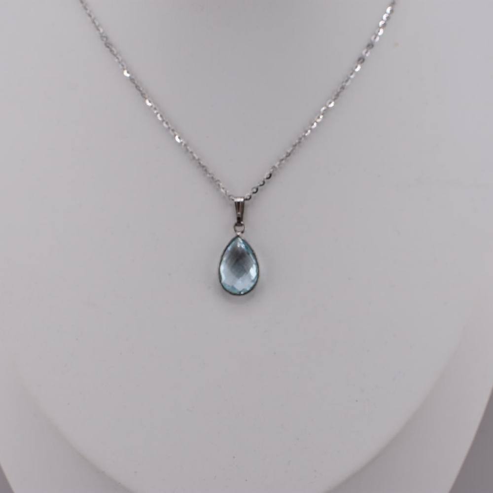Silver and Blue Teardrop Pendant Necklace